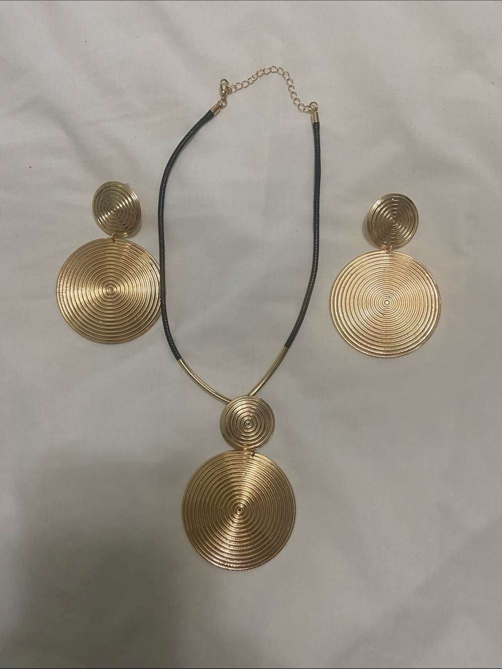 Gold-Tone Spiral Pendant Necklace & Earrings Set